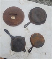 9 3/8"   two 6 1/2"  cast-iron  skillets & 9 1/2"