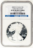 Coin 2008-W Silver Eagle Proof-NGC-PF69UC