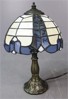 Leaded Slag Glass Metal Base Accent Lamp