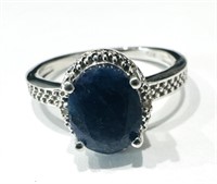 MAGNIFICENT STERLING 1CT OVAL BLUE SAPPHIRE RING