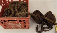 Antique Block & Tackle Pulley & Rope System
