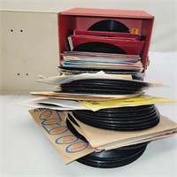 45 Records in Vintage Metal Storage Carry Case