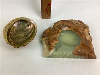 Oynx marble ashtray unmarked, Abalone Seashell