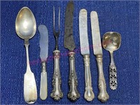 Lot: Sterling handles, Coin spoon, 830 spoon, etc