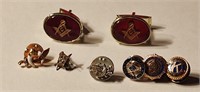 Masonic Cufflinks & 6 Fraternal Order Pins