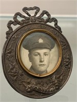 WWI Era Young Soldier Photo in Tin Frame