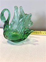 Glass Green Art Glass Swan