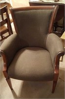 Occasional chair curved back, wood trim