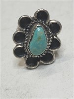 Silver and turquoise Southwest style ring.