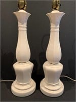 Pair Vintage White Porcelain Lamps