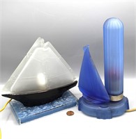 Pair of Art Deco Frosted Glass Sailboat Lights