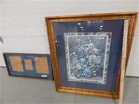 Framed floral print and a picture frame; print is