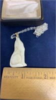 Ivory Wolf Carved pendent on sterling silver