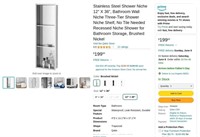 B58  Stainless Steel Shower Niche 12  36 Shelf