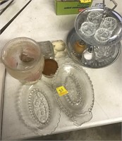 2 PATTERN GLASS BOWLS WITH LIONS, CONDIMENT