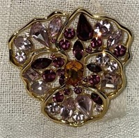 Nolan Miller Pansy Flower Brooch; Gold Tone with