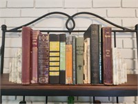 Shelf lot of vintage books and book ends