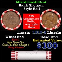 Mixed small cents 1c orig shotgun roll, 1918-d Lin