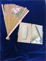 Vintage Powdered Pink Fan and Cosmetic Box