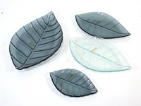 SET OF FOUR GLASS LEAF PLATES