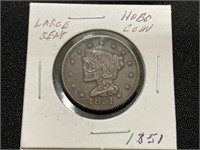 1851 Large Cent Hobo Coin