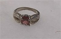 Sterling silver ring with red gem