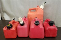 Box with 5- 1-2.5 Gallon Gas Cans