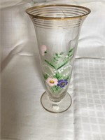 10.5" Tall Floral Painted Vase w/ Gold trim