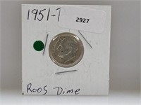 1951 90% Silv Roos Dime