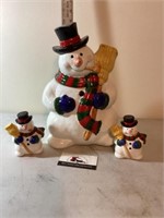 Snowman cookie jar and salt and pepper shakers