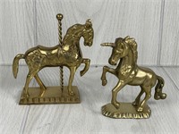 BRASS CAROUSEL HORSE AND BRASS UNICORN