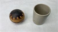 Ornate wood ball and ceramic cup