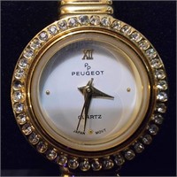 Peugeot White Dial Crystal Accent Gold Watch