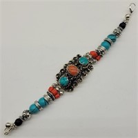 7.5" TURQUOISE & CORAL BRACELET