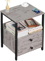 GREY WOOD STYLE NIGHT STAND WITH 2 DRAWERS