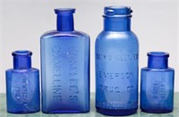 Cobalt Antique Medicine Bottles- Wakelee's + (4)