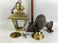 Gold Tone Lantern Light Fixture, Hammered Metal