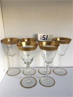 Set Of Mini Wine Glasses With Gold Rim With Rose