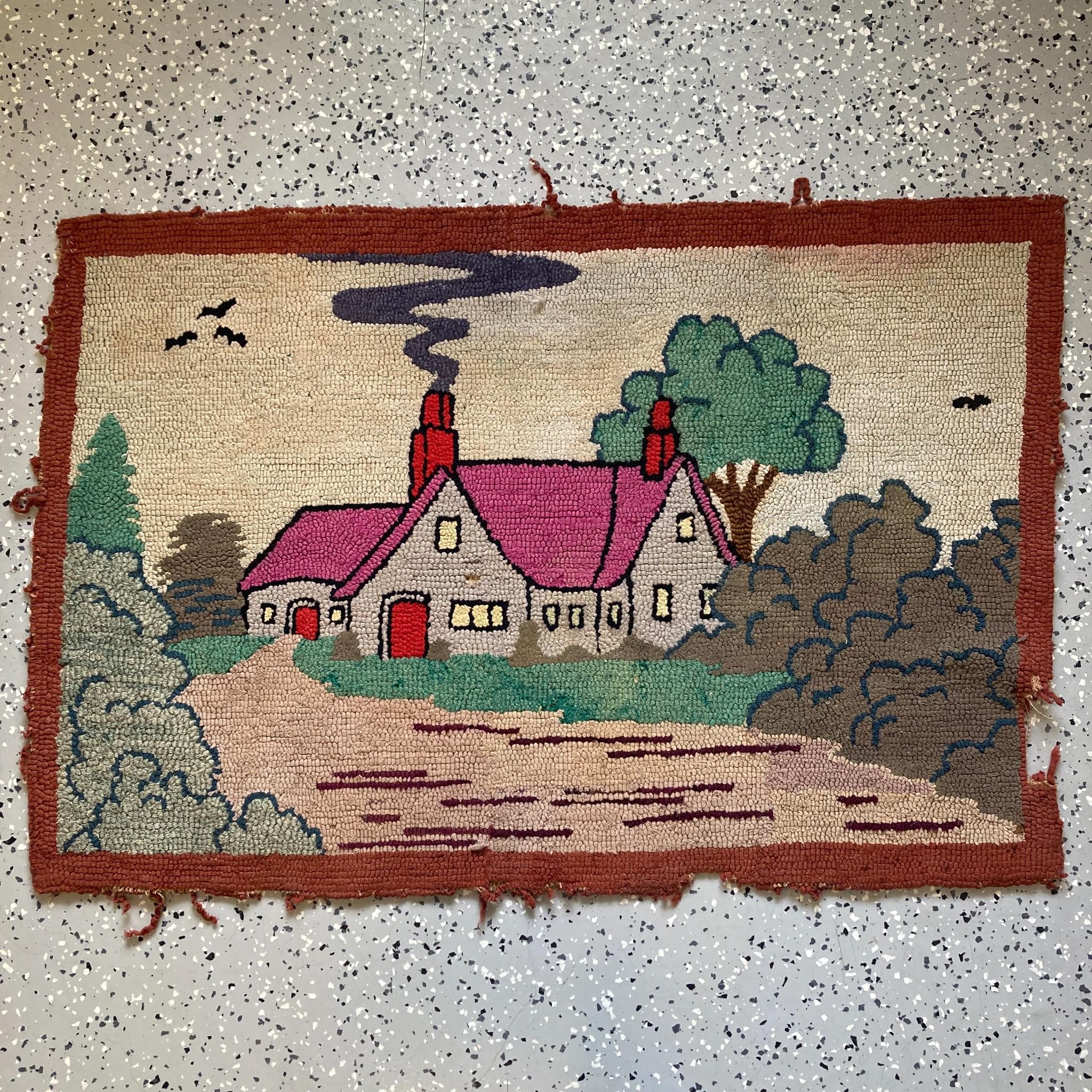 Antique Canadian Hooked Rug - Damaged