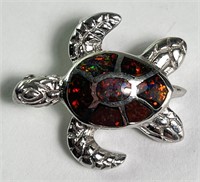 Sterling Red Fire Opal Turtle Pendant 10 Grams