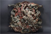 Tibetan Carved Wood Polychromed Altarpiece