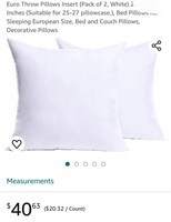 Euro Throw Pillows Insert (Pack of 2, White) 27 x