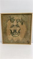 Original batik on board of man face, 16x16 in