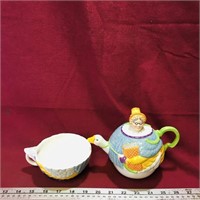 Ceramic Mother Goose Teapot & Cup