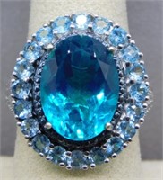 Sterling Silver ring with blue stones, size 9.5.