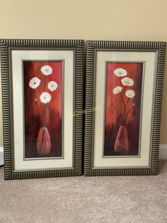 Pair of Floral 16x28 Modern Frame and Matted