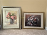 2 Floral Pictures with Decorative Frames, Well