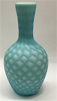 Diamond Optic Blue Satin Glass Vase