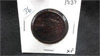 1837 LARGE CENT XF