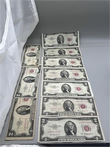 (10) 1953 $2 Red Seals Notes